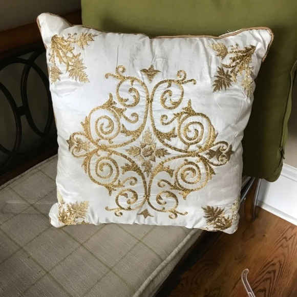 Pier 1 White and Gold Embroidered Throw Pillow - Picture 2 of 4
